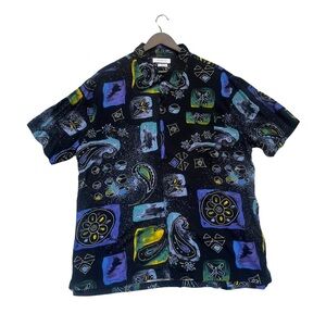 Urban Outfitters Short-Sleeve Abstract Print Button-Up Shirt - Black/Blue| XL